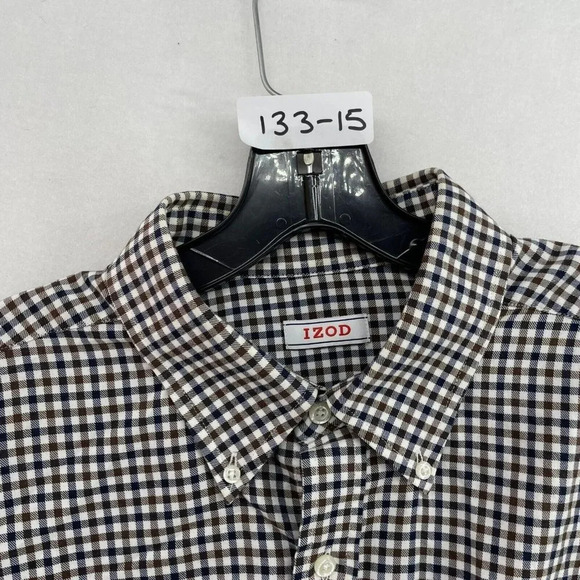 Izod Button-Down Shirt Men's Sz 36-37 Brown Blue Classic Fit Stretch Gingham - Picture 9 of 9